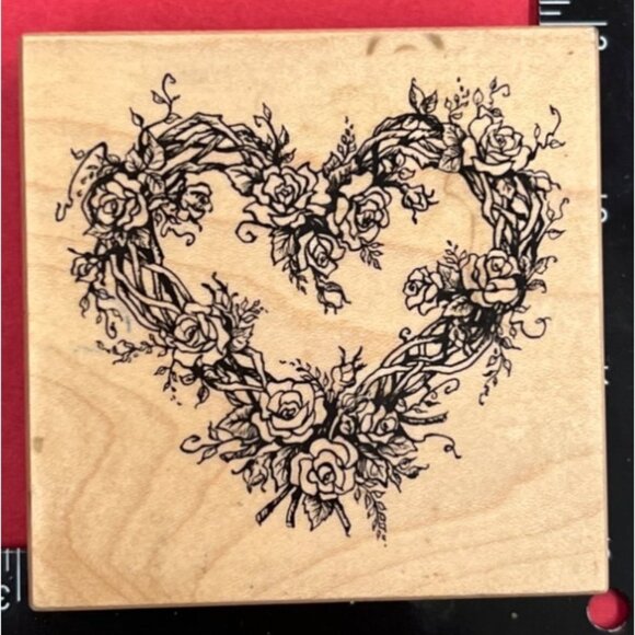Vintage Wood Mounted Rubber Stamp Heart Floral Design PSX 1993 G-553 - Picture 1 of 4